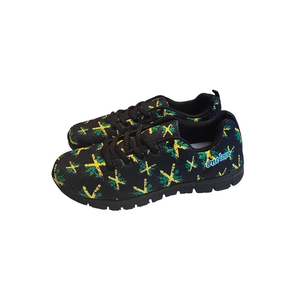 One Love Jamaica Flag Pattern Sneakers Black Green Yellow EU 42 Low Top Shoes